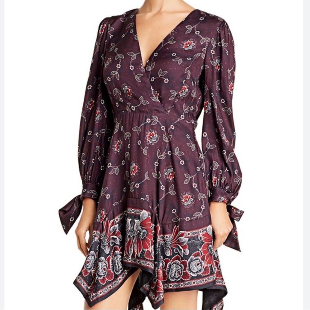 Rebecca Taylor Claudine Floral Silk Twill Dress in Plum Size 4